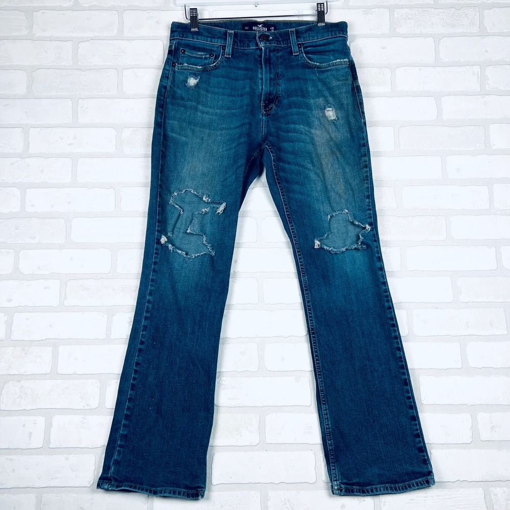 Hollister Epic Flex Bootcut Jeans Mens W32 L30 Distressed Ripped Medium Wash‎